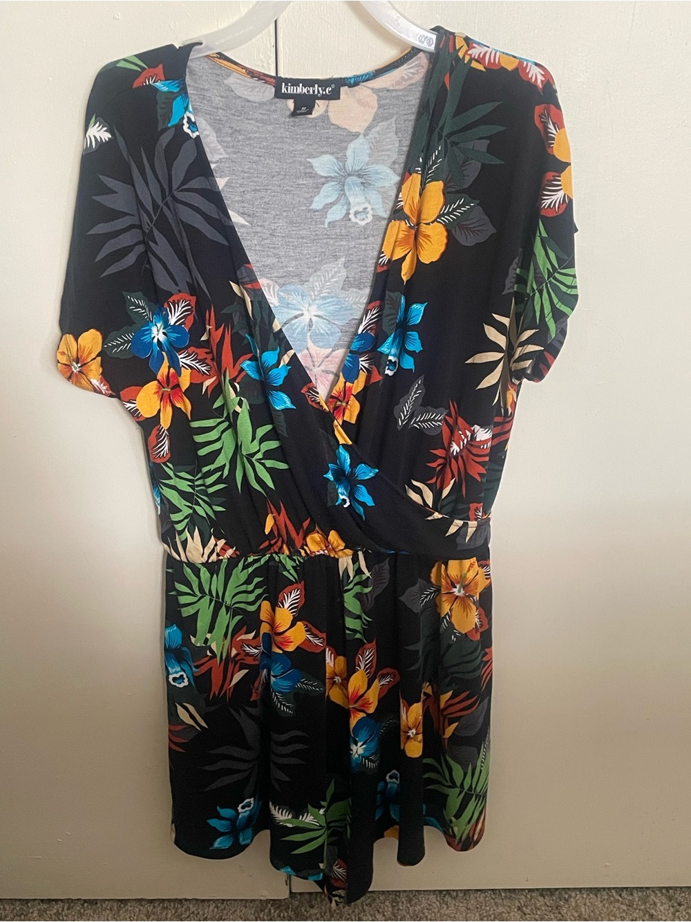 Kimberly C Black Tropical Floral Wrap Dress
